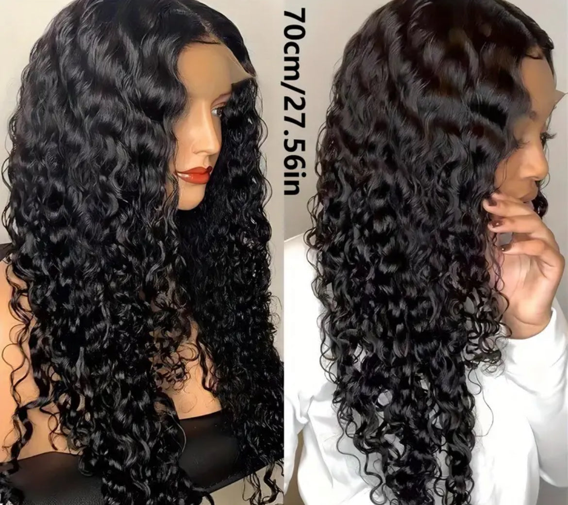 Elegant Women's 28-Inch Seamless Deep Wave Lace Front Wig