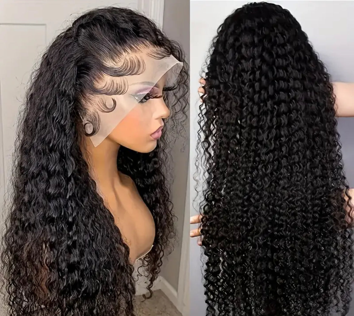 Black Curly Wave Small Curly Hair Medium Long 13x4 HD Transparent Lace Front