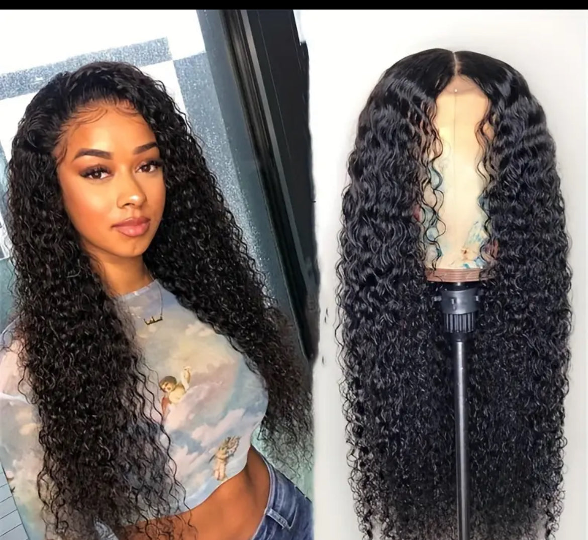 Women's Long Curly Middle Part Full Head Wigs Natural Look Synthetic Hair Extensions